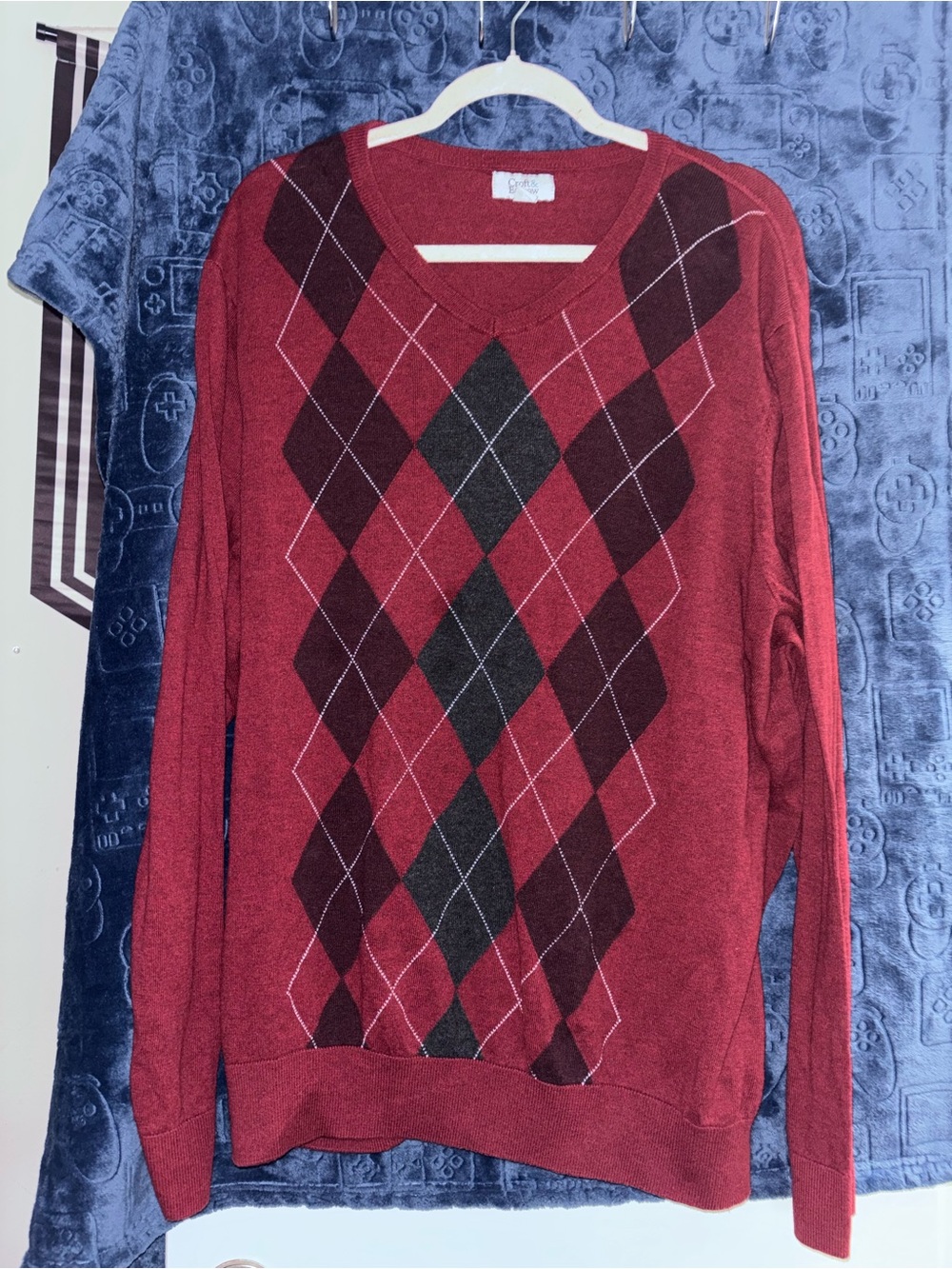 croft & barrow Burgundy and Black Argyle V-Neck Sweater